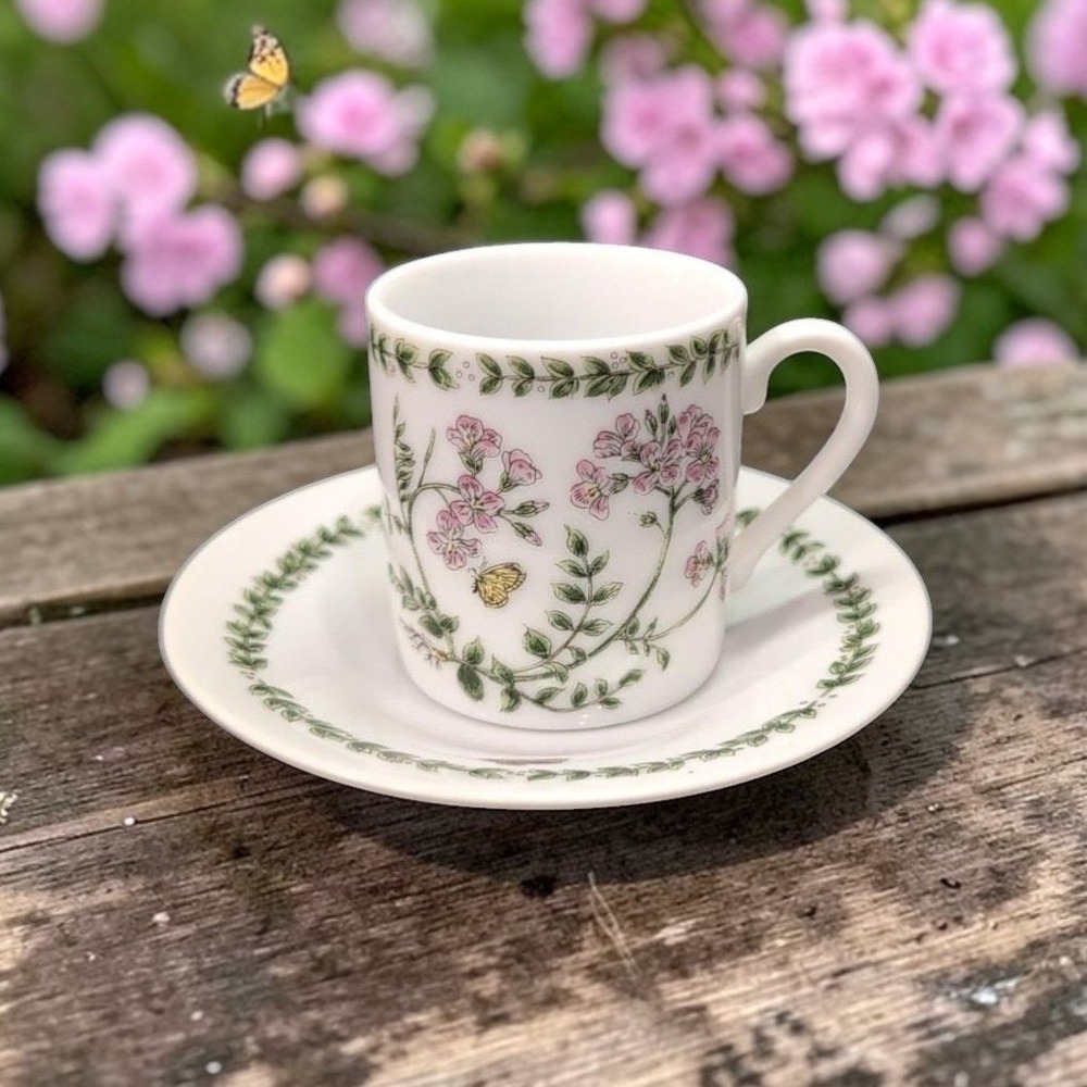 Andrea by Sadek‎ Porcelain Tea Cup and Saucer, Vintage Floral Butterfly Design